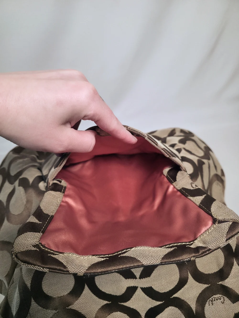 PROJECT Coach Kristen Hobo Tan Brown Sateen Canvas Monogram Slouchy Shoulder Bag